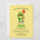 Cute Frog 1st Birthday Party Invitation 招待状 (正面)