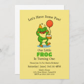 Cute Frog 1st Birthday Party Invitation 招待状 (正面/裏面)