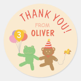 Cute Frog and Bear Birthday Party Favor Sticker ラウンドシール