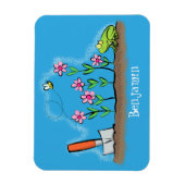 Cute frog and bee in garden cartoon illustration マグネット (縦)