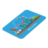 Cute frog and bee in garden cartoon illustration マグネット (左側)