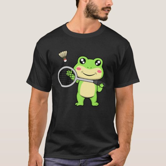 Cute Frog Badminton Hobby Sports Shuttlecock Tシャツ (正面)