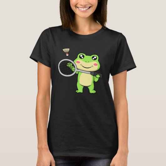 Cute Frog Badminton Hobby Sports Shuttlecock Tシャツ (正面)