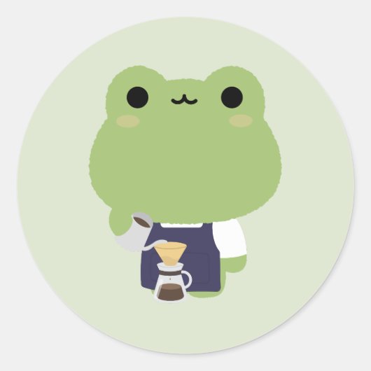 Cute Frog Barista ラウンドシール (正面)