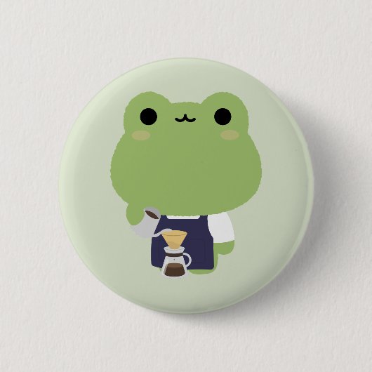Cute Frog Barista 缶バッジ (正面)