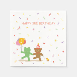 Cute Frog & Bear Birthday Party Cocktail Napkins スタンダードカクテルナプキン