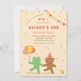 Cute Frog & Bear Birthday Party Invitation 招待状