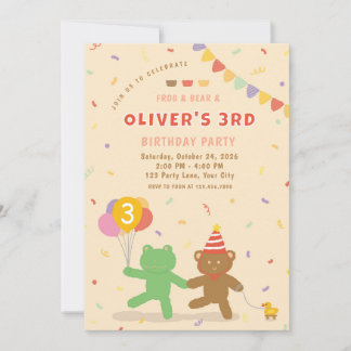 Cute Frog & Bear Birthday Party Invitation 招待状