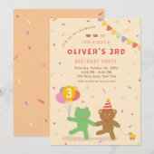 Cute Frog & Bear Birthday Party Invitation 招待状 (正面/裏面)