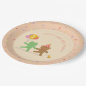 Cute Frog & Bear Birthday Party Plate ペーパープレート (アングル)