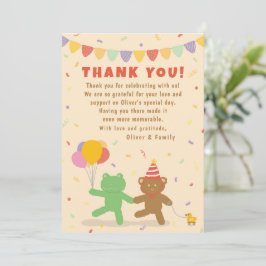 Cute Frog & Bear Birthday Thank You Card サンキューカード