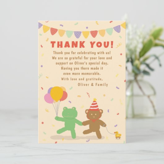 Cute Frog & Bear Birthday Thank You Card サンキューカード (スタンド正面)