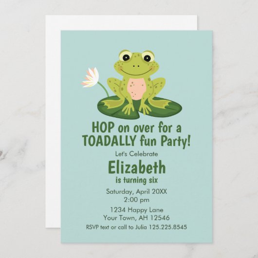 Cute Frog Birthday Invitation 招待状 (正面/裏面)