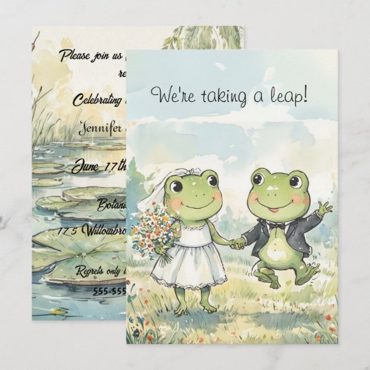 Cute Frog Couple Digital Download Wedding Invite 招待状 (正面/裏面)
