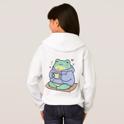 Cute Frog Cozy – Kawaii Frog Coffee T-Shirt (裏面フル)