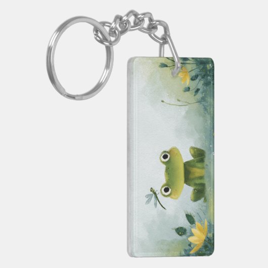 Cute Frog & Dragonfly – Soft Nature Illustration キーホルダー (正面左)