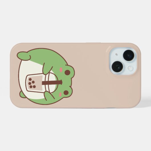 Cute Frog Drinking Bubble Tea | Kawaii Aesthetic i iPhone 15ケース (裏面横)