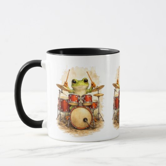 Cute Frog Drummer - Funny Animal Music Mug マグカップ (左)