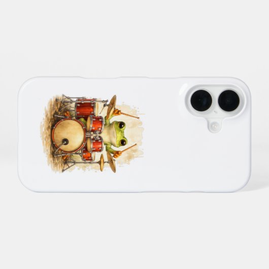 Cute Frog Drummer iPhone 16 Case – Music Fun 16ケース (裏面横)