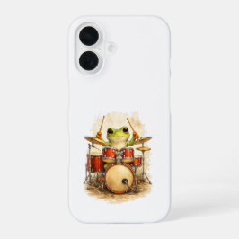 Cute Frog Drummer iPhone 16 Case – Music Fun 16ケース