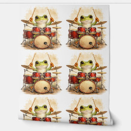 Cute Frog Drummer Pattern Wallpaper Kids 壁紙
