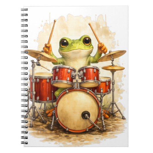 Cute Frog Drummer Spiral Notebook ノートブック (正面)