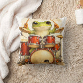 Cute Frog Drummer Throw Pillow – Fun Decor クッション (ブランケット)