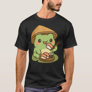 Cute Frog Eating Sushi Anime Tシャツ
