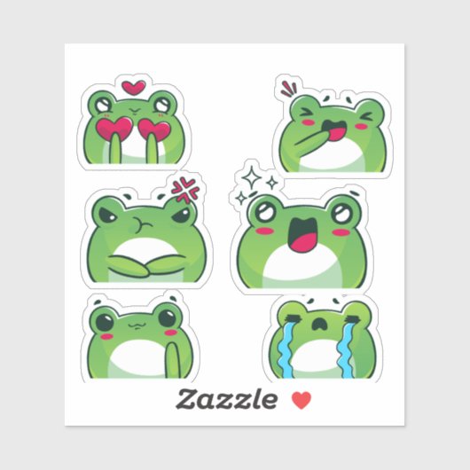 Cute Frog Emoji Reaction Faces Vinyl Sticker Set シール (シート)