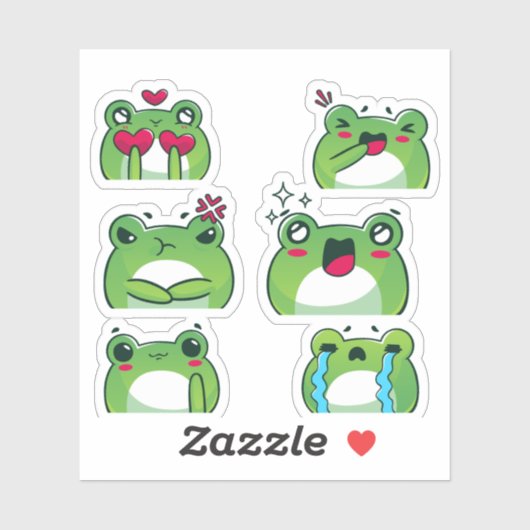 Cute Frog Emoji Reaction Faces Vinyl Sticker Set シール (シート)