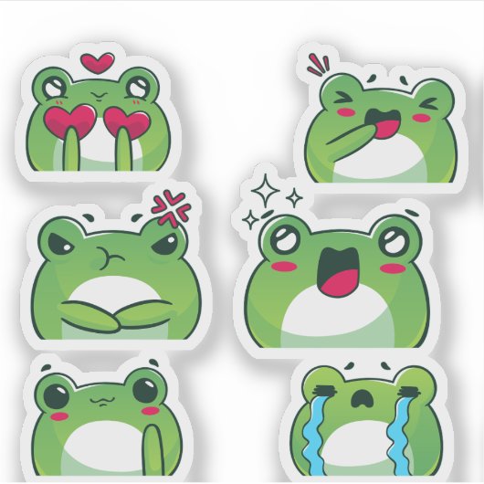 Cute Frog Emoji Reaction Faces Vinyl Sticker Set シール (正面)