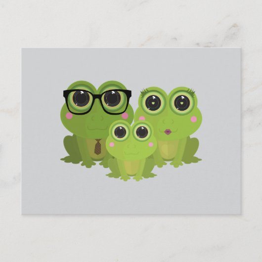Cute Frog Family on Light Grey Background ポストカード (正面)
