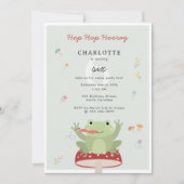 Cute Frog Hop Hop Hooray Mushroom Floral Birthday 招待状 (正面)