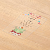 Cute Frog Hop Hop Hooray Mushroom Plaid Birthday アクリル招待状 (レイダウン)
