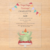 Cute Frog Hop Hop Hooray Mushroom Plaid Birthday アクリル招待状 (正面)
