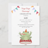 Cute Frog Hop Hop Hooray Mushroom Plaid Birthday 招待状 (正面)