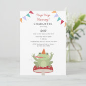 Cute Frog Hop Hop Hooray Mushroom Plaid Birthday 招待状 (スタンド正面)