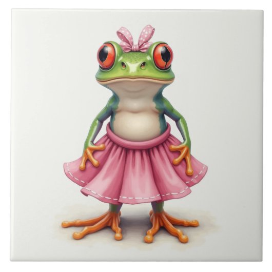 Cute Frog in Pink タイル (正面)