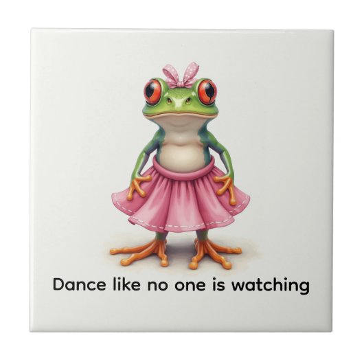 Cute Frog in Pink. Dance like no one is watching タイル (正面)