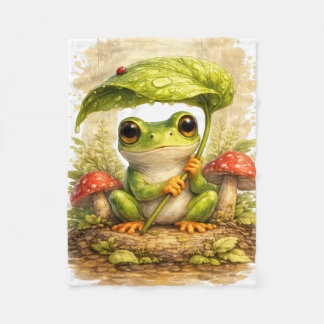 Cute Frog Leaf Umbrella Blanket – Kawaii フリースブランケット