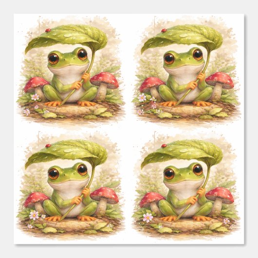 Cute Frog Leaf Umbrella Pattern Wallpaper 壁紙 (正面)