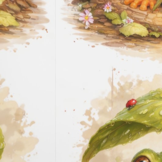 Cute Frog Leaf Umbrella Pattern Wallpaper 壁紙 (縫い目)