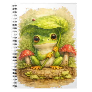 Cute Frog Leaf Umbrella Spiral Notebook ノートブック