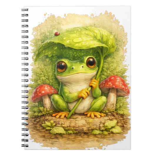 Cute Frog Leaf Umbrella Spiral Notebook ノートブック (正面)