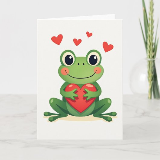 Cute Frog Love Heart Card カード (正面)
