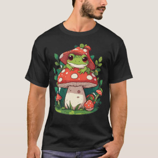 Cute Frog On Mushroom Cartoon Aesthetic Tシャツ
