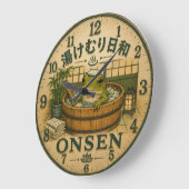 Cute Frog Onsen ラージ壁時計 (傾斜)