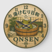 Cute Frog Onsen ラージ壁時計 (正面)