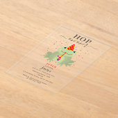 Cute Frog Party Hat Hop On Over Kids Birthday アクリル招待状 (レイダウン)