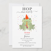 Cute Frog Party Hat Hop On Over Kids Birthday 招待状 (正面)